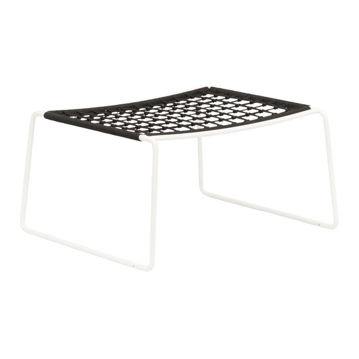 Black and white patterned stool with a modern geometric design and a minimalist white frame. Perfect for contemporary decor.