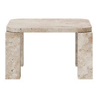 Light beige textured coffee table with subtle patterns and rounded edges. Elegant and modern design.