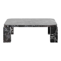 Black marble coffee table with elegant gray veining and a polished finish. Modern design complements any decor.