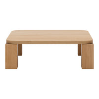 Light oak wood coffee table with a smooth matte finish and rounded edges, showcasing a natural grain pattern.