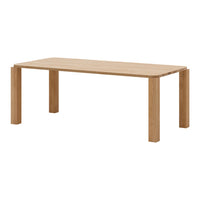 Light oak rectangular table with a smooth surface and minimalist design, featuring natural wood grain patterns.