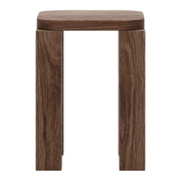 Brown wooden stool with a smooth surface and natural grain pattern. Simple design for versatile decor.