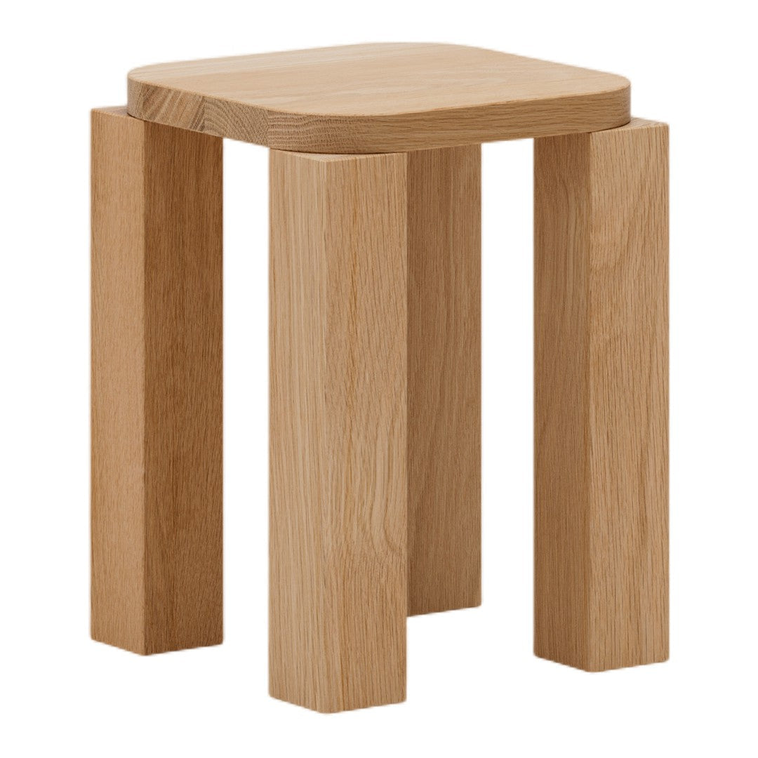 Light oak wood stool with a natural finish and smooth edges, showcasing a simple, modern design.