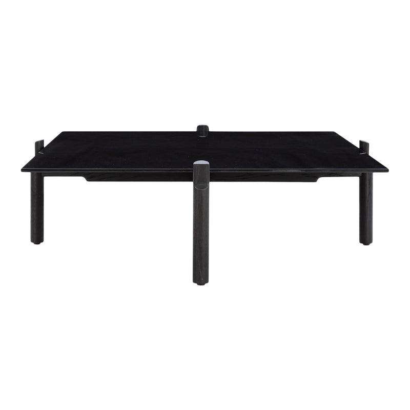Sleek black coffee table with smooth surface and minimalistic design, perfect for modern decor.