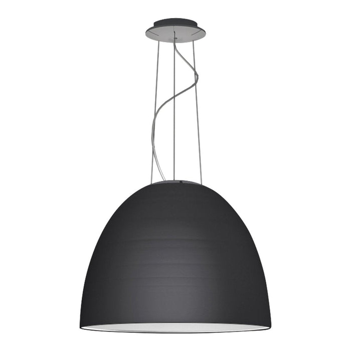 Sleek black dome pendant light with a smooth matte finish and metallic accents. Ideal for modern interiors.