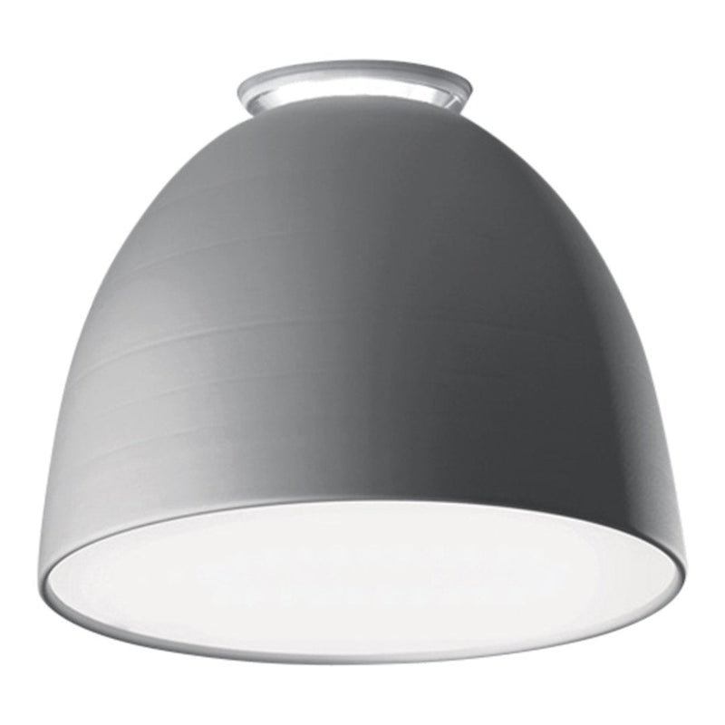 Gray metal pendant light with a sleek, smooth finish and white inner shade for modern decor.