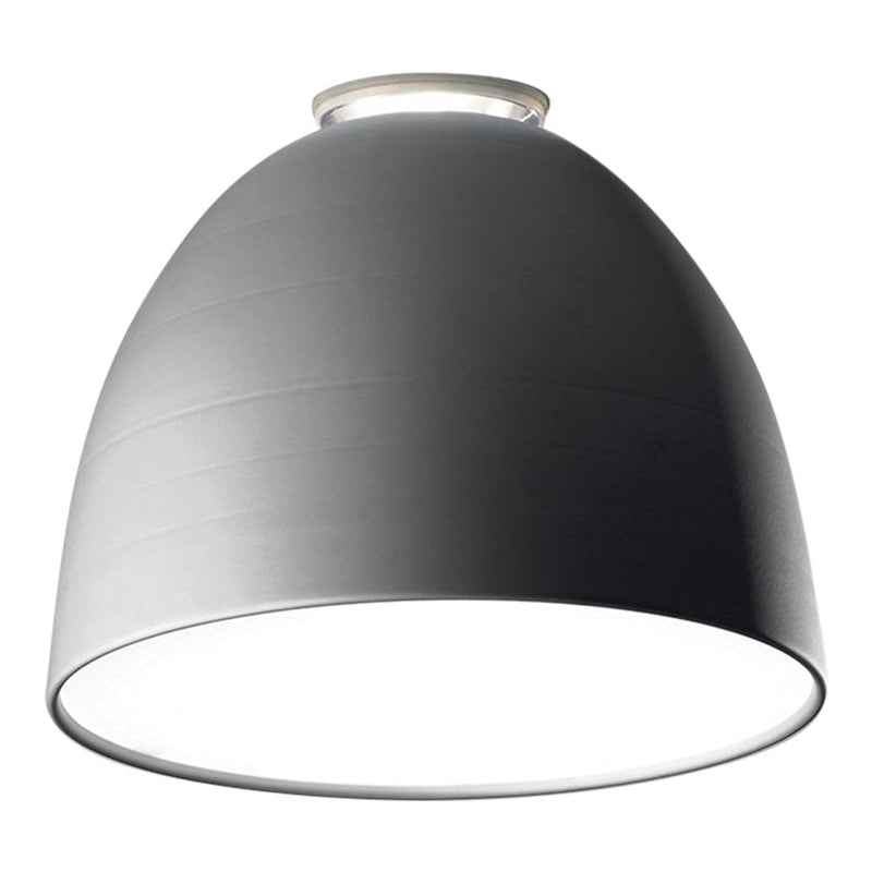 Gray dome-shaped pendant lamp with a smooth finish and white interior, ideal for modern decor.