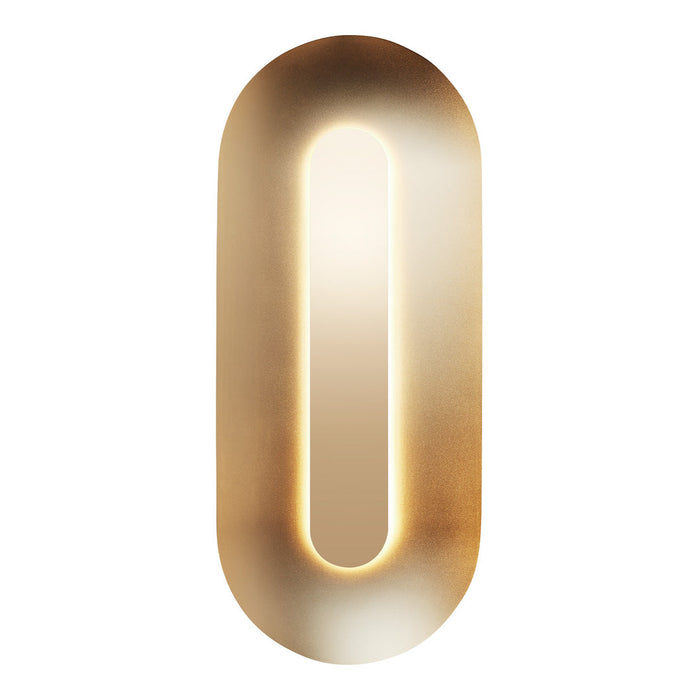 Sleek oval wall light in warm gold finish with a smooth, modern design and soft inner glow.
