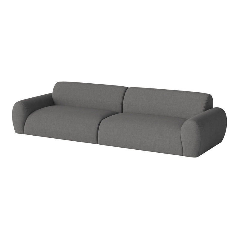 Modern grey sofa with soft, curved lines and a textured fabric, perfect for any contemporary living space.