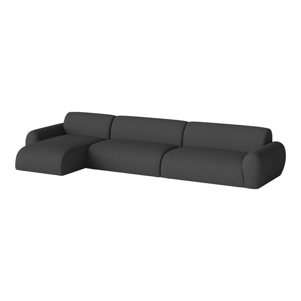 Contemporary dark gray sectional sofa with smooth, minimalist design and rounded edges. Ideal for modern living spaces.