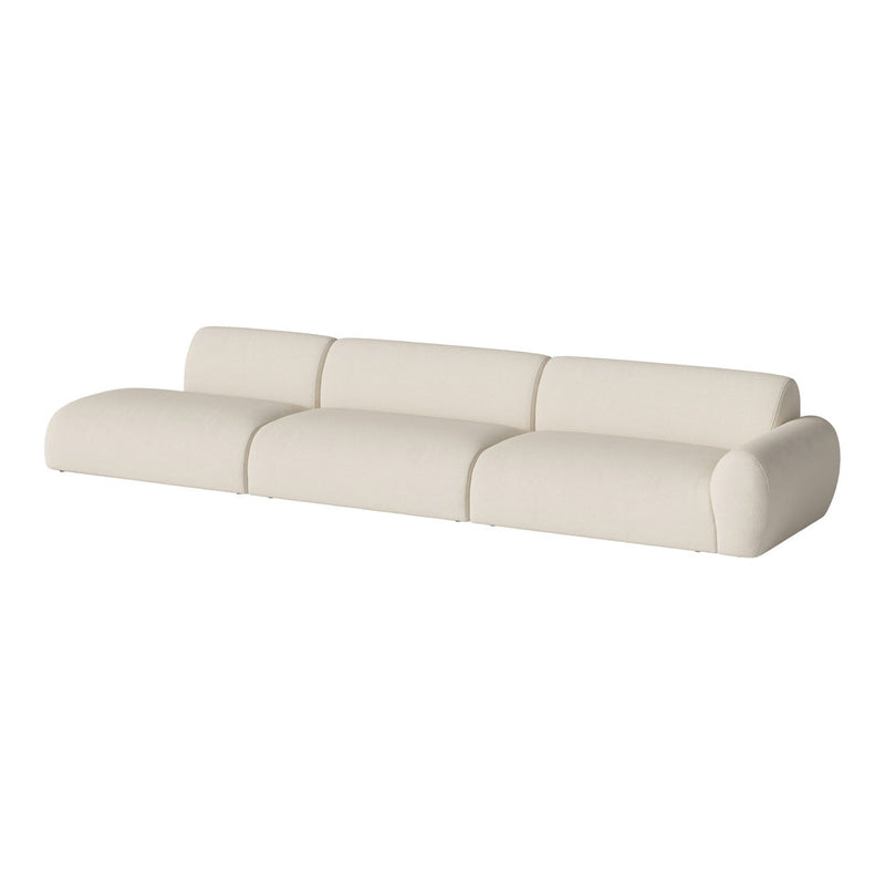 Beige modern sectional sofa with smooth, rounded edges and minimalist design. Ideal for contemporary living spaces.