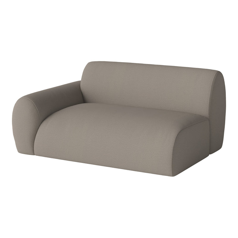 Sleek, modern armchair in soft taupe fabric with subtle texture, perfect for any contemporary living space.