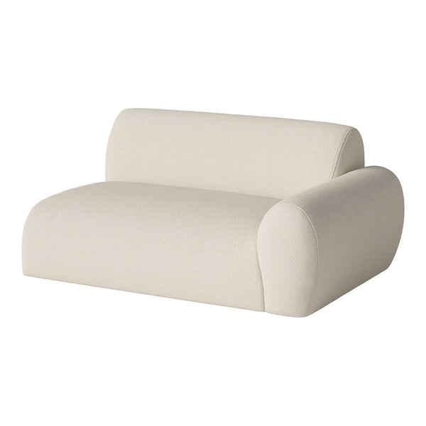 Cream-colored sofa with a soft, textured fabric and rounded arms, perfect for a modern living space.