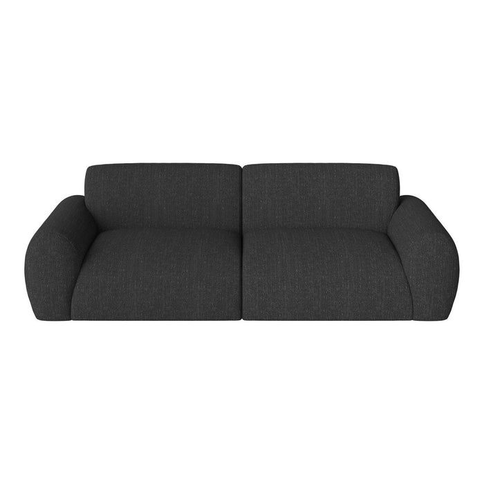 Dark gray textured sofa with a minimalist design and rounded edges, perfect for modern interiors.