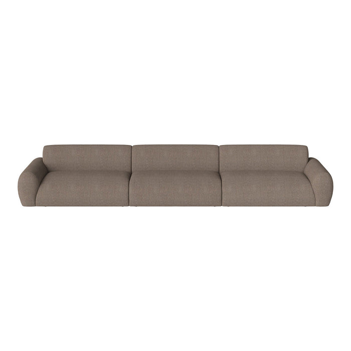 Brown upholstered sofa with a minimalist design and soft, curved lines, perfect for modern interiors.