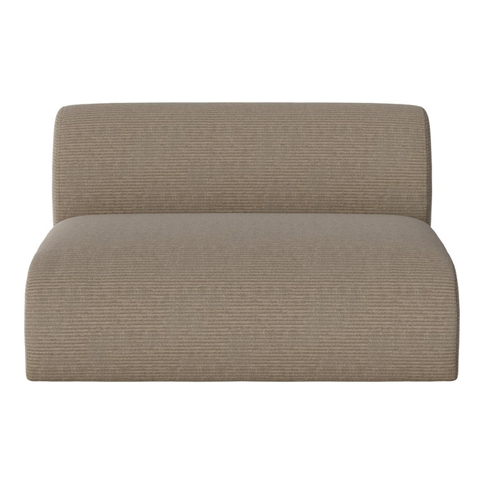 Beige striped upholstery on a modern, minimalist sofa chair, adding warmth to any interior space.