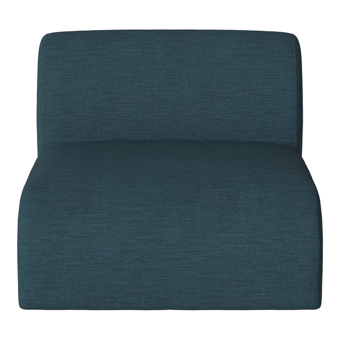 Teal upholstered chair with a textured fabric, showcasing a rich, deep color and modern minimalist design.