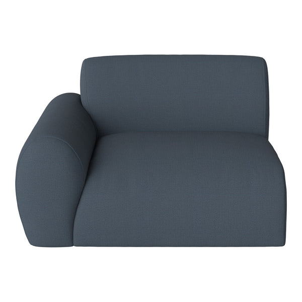 Stylish dark blue modern couch with a textured fabric pattern, featuring rounded edges for a sleek look.