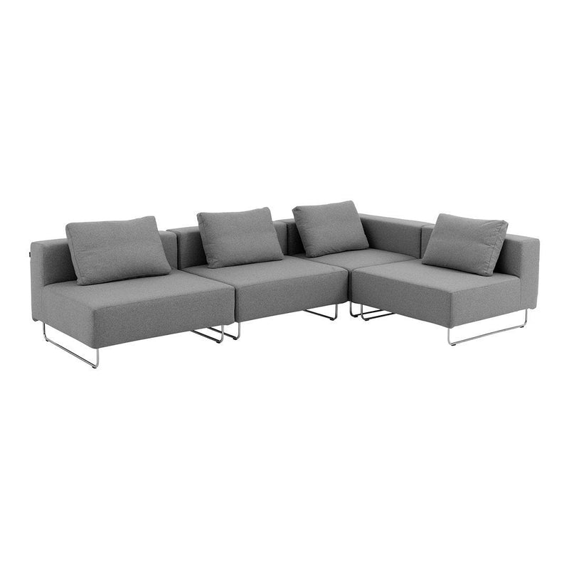 Gray sectional sofa with clean lines, featuring plush cushions and a modern metal frame. Perfect for contemporary decor.