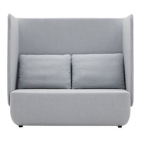Stylish light gray upholstered two-seat sofa with smooth fabric and minimalist design. Perfect for modern spaces.