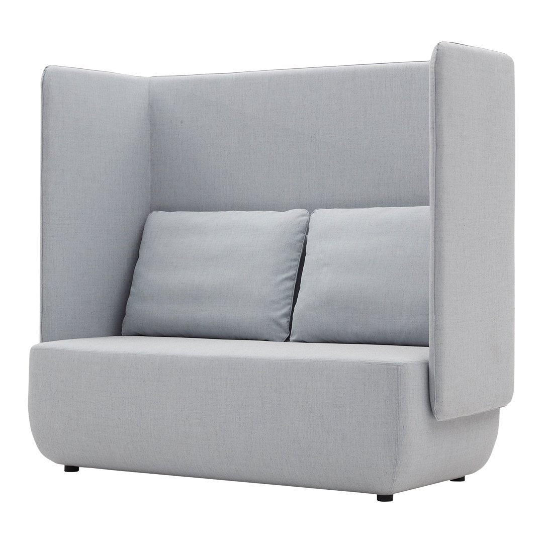 Light gray fabric two-seat sofa with clean lines and a modern design, featuring simple cushions and no patterns.