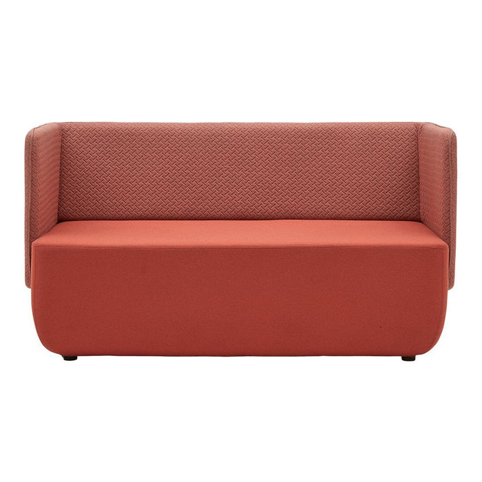 Textured coral two-seater sofa with a solid bottom and patterned backrest, ideal for modern decor.