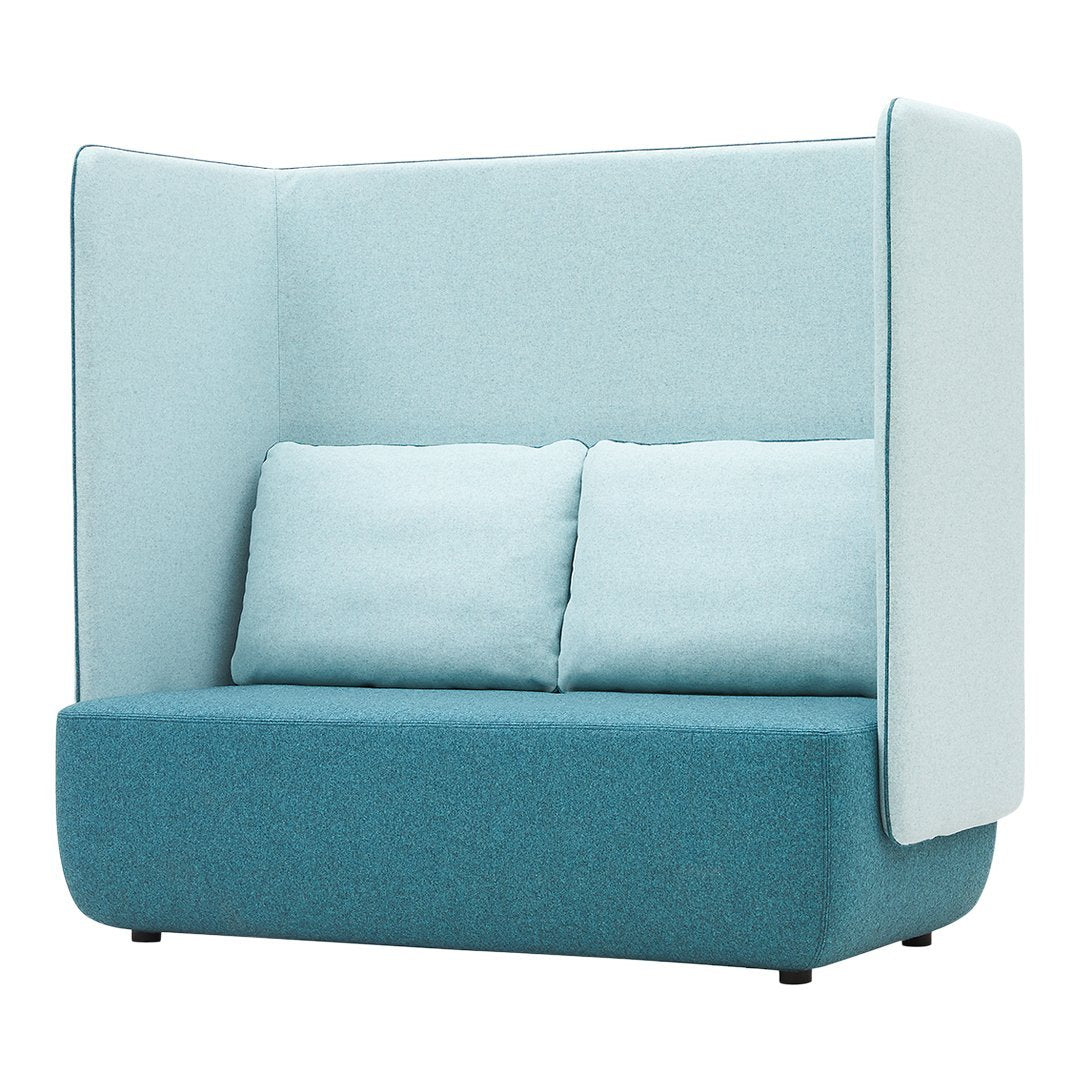 Stylish two-tone sofa in light blue and teal with a smooth, modern design and plush cushions. Perfect for contemporary spaces.