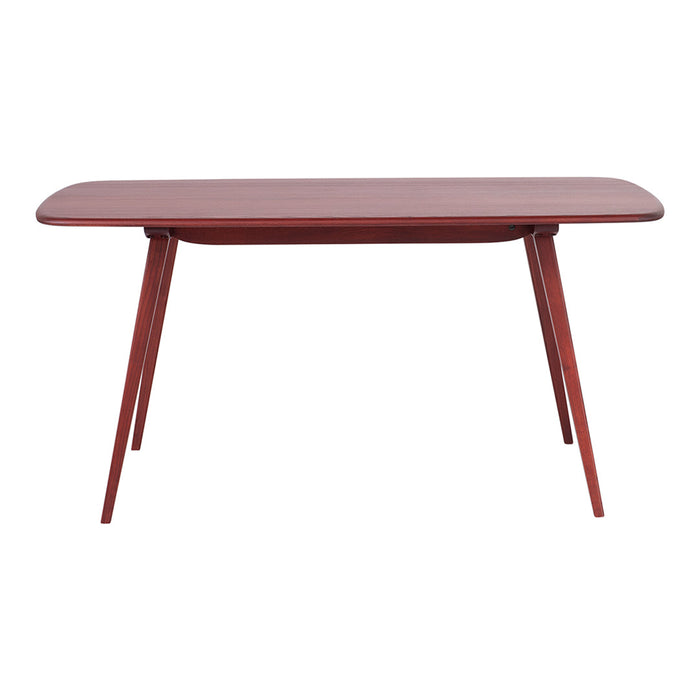 Rectangular dining table in rich mahogany finish with smooth surface and tapered legs, showcasing a modern aesthetic.