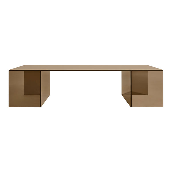 Sleek brown rectangular coffee table with a glossy finish and minimalist design. Ideal for modern decor.