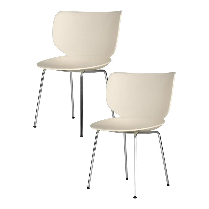 Cream-colored modern chairs with a sleek design and shiny metal legs. Ideal for minimalist decor.