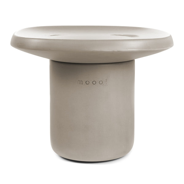 Neutral gray round table with a smooth matte finish and clean, modern design. Ideal for contemporary decor.