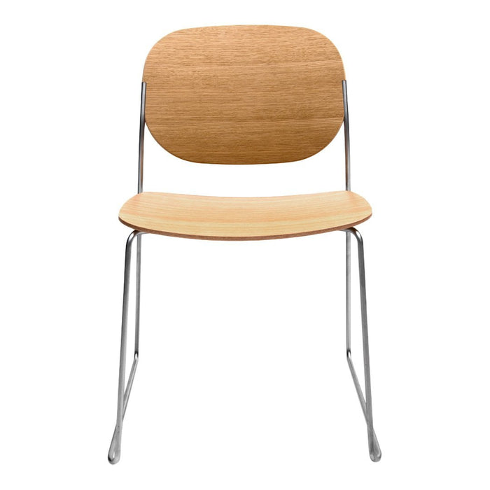 Natural wood finish with a smooth, light oak pattern and sleek chrome legs for a modern touch.