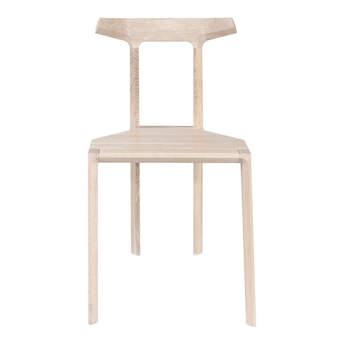 Light wooden chair with a sleek, minimalist design and natural finish, showcasing smooth lines and subtle texture.