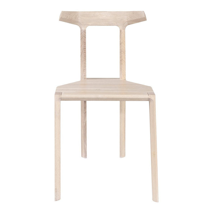 Light wooden chair with a sleek, minimalist design and natural finish, showcasing smooth lines and subtle texture.