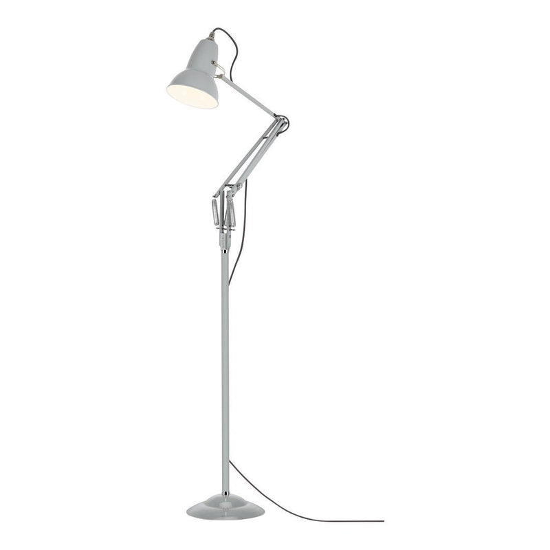 Modern silver adjustable floor lamp with a minimalist design and sleek, streamlined style. Perfect for any decor.