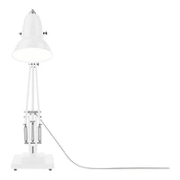 White industrial-style lamp with a sleek design and a minimalist base. Features a smooth bell-shaped shade.