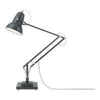 Black and gray adjustable desk lamp with a sleek, industrial design and clean lines. Classic monochromatic color scheme.