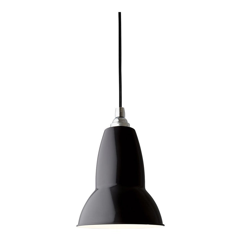 Black pendant lamp with a smooth finish and sleek, modern design, featuring a silver metallic accent.