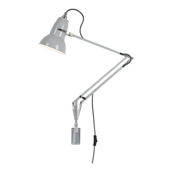 Gray adjustable desk lamp with sleek metallic finish and minimalist design, featuring smooth, clean lines and a modern aesthetic.