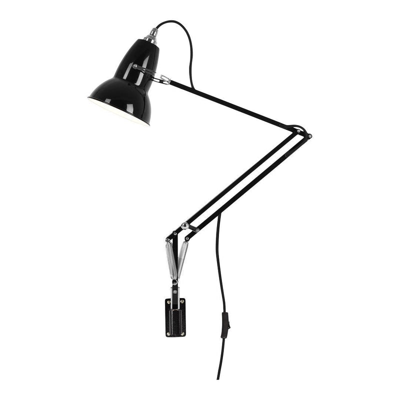 Black adjustable desk lamp with chrome accents and sleek, modern design. Perfect for any workspace decor.