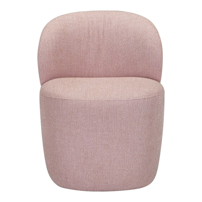 Blush pink textured chair with rounded design and soft upholstery, perfect for modern interiors.