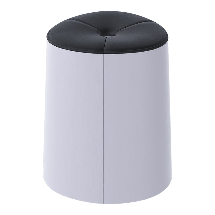 Black-top upholstered stool with a sleek white body, featuring a smooth finish and button tufting design.