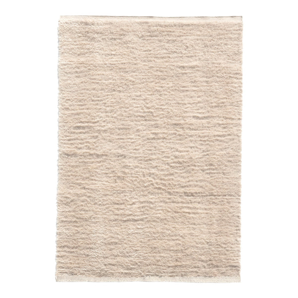 Textured beige rug with subtle tonal variations and a soft, woven pattern. Ideal for neutral-themed decor.