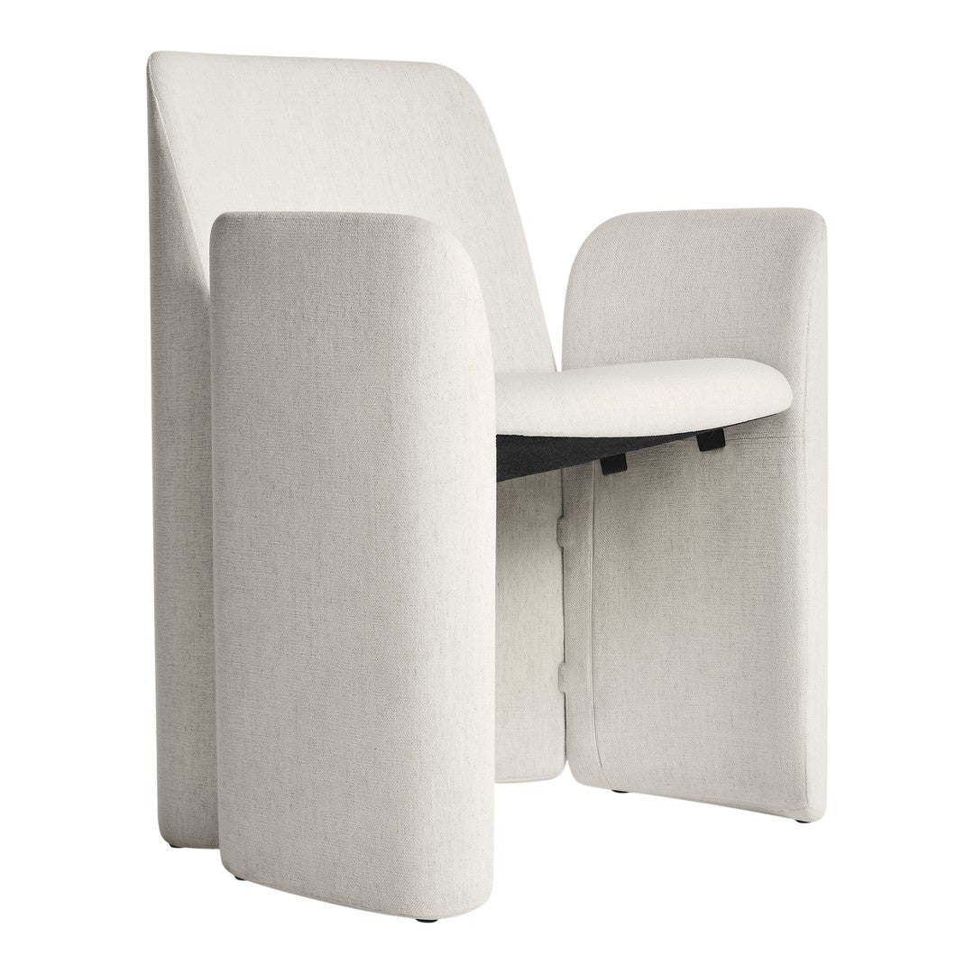 Modern beige armchair with a minimalist design and textured fabric, perfect for contemporary decor.
