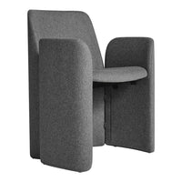 Gray upholstered chair with a smooth texture and minimalist design, featuring solid gray tones throughout.