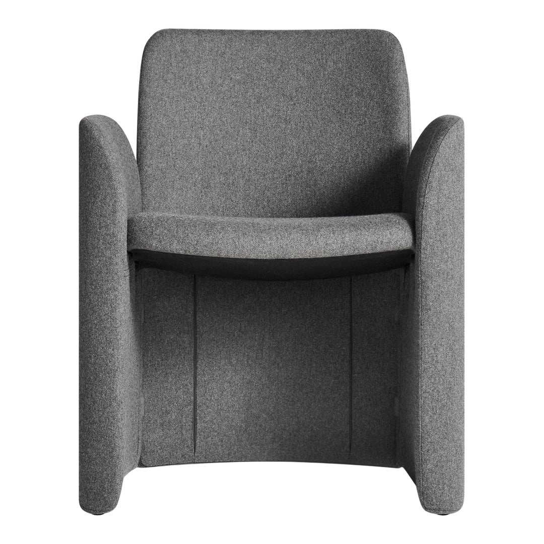 Stylish gray upholstered chair with a smooth, minimalist design and soft texture. Perfect for modern interiors.