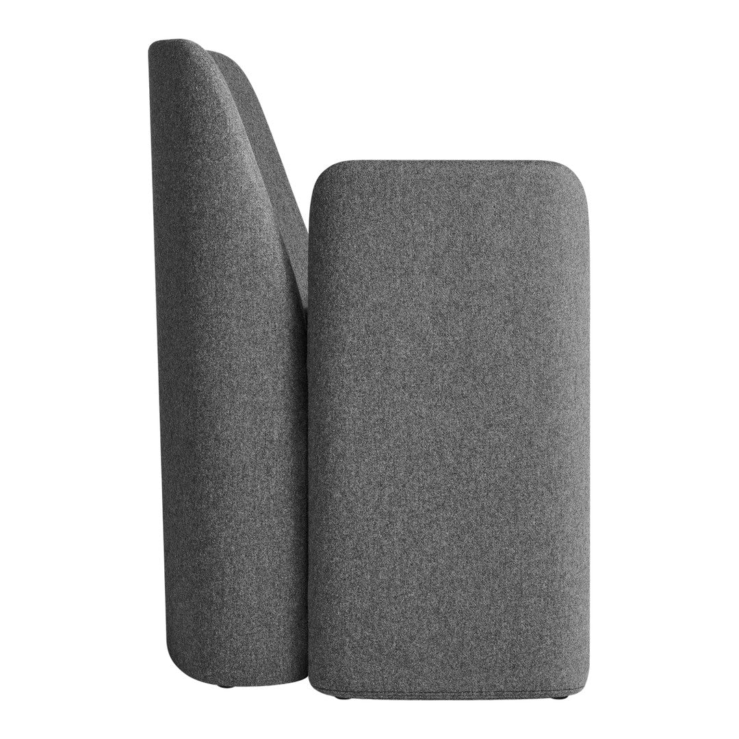 Gray upholstered sofa with a soft textured fabric and minimalist design. Modern and stylish for any living space.
