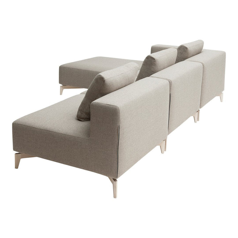 Stylish beige modular sofa with a minimalist design and subtle texture, featuring sleek wooden legs.