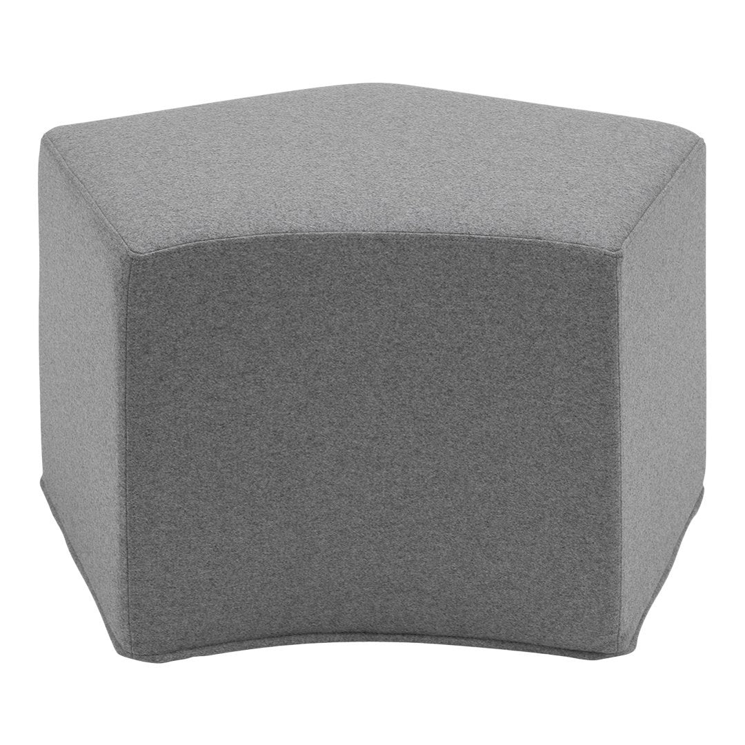 Gray pentagon-shaped pouf with a smooth texture, perfect for modern decor and versatile seating solutions.