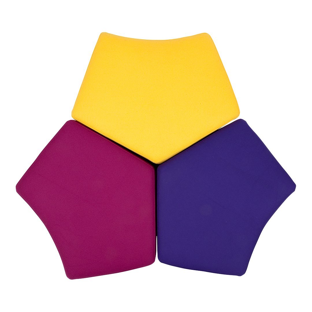 Bright yellow, purple, and magenta geometric shapes creating a vibrant, colorful design. Perfect for playful decor.